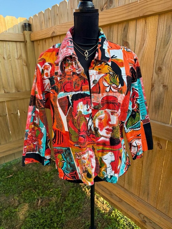 Mirror Image Tops - Abstract Multi-Color Button-Down Shirt - Women's Orange Multi VINTAGE